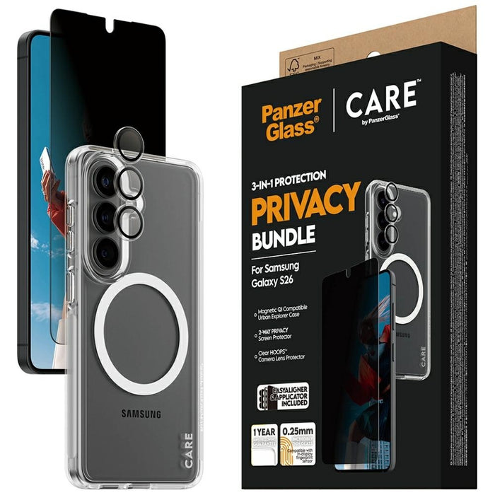 Защитен комплект PanzerGlass CARE Privacy 3в1 (калъф + стъкло + защита на камерата) за Samsung Galaxy S26