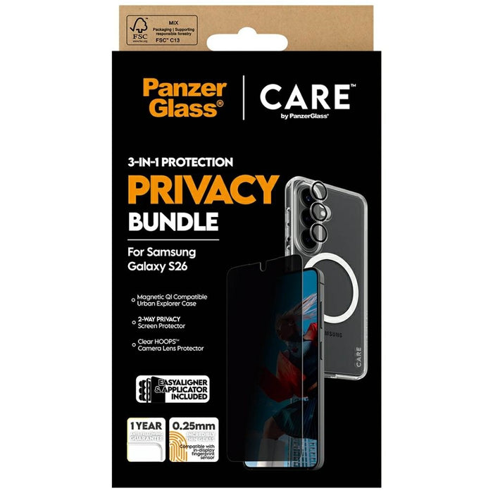 Защитен комплект PanzerGlass CARE Privacy 3в1 (калъф + стъкло + защита на камерата) за Samsung Galaxy S26