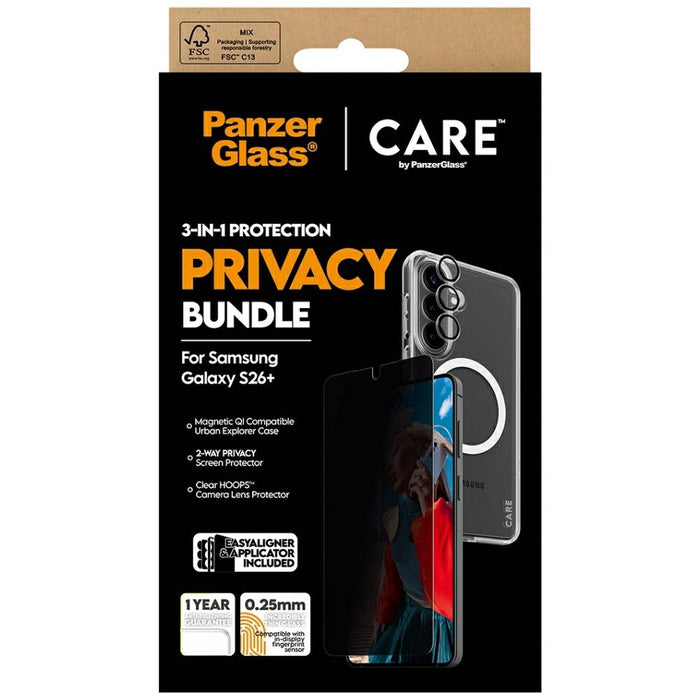 Защитен комплект PanzerGlass CARE Privacy 3в1 калъф+стъкло+лещи за Samsung Galaxy S26+