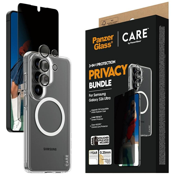 Защитен комплект PanzerGlass CARE Privacy 3в1 (калъф + стъкло + защита на обектив) за Samsung Galaxy S26 Ultra