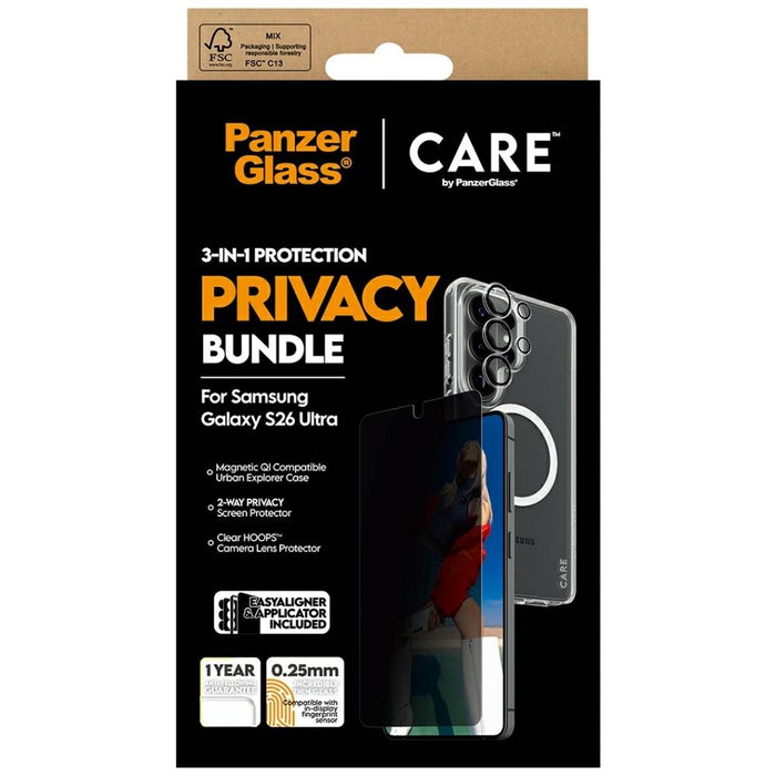 Защитен комплект PanzerGlass CARE Privacy 3в1 (калъф + стъкло + защита на обектив) за Samsung Galaxy S26 Ultra