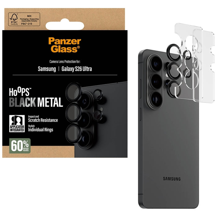 Защитно стъкло PanzerGlass Hoops Lens Protector за Samsung Galaxy S26 Ultra, черно