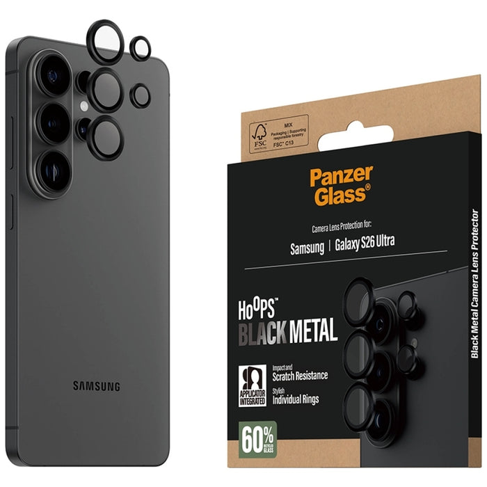 Защитно стъкло PanzerGlass Hoops Lens Protector за Samsung Galaxy S26 Ultra, черно