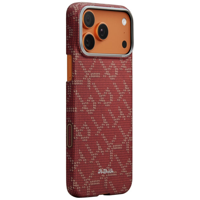 Калъф PITAKA Ultra-Slim Monogram MagSafe за iPhone 17 Pro, златно-червен