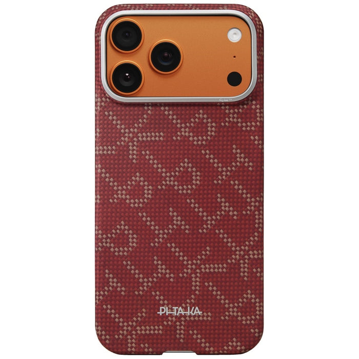 Калъф PITAKA Ultra-Slim Monogram MagSafe за iPhone 17 Pro Max, златен/червен