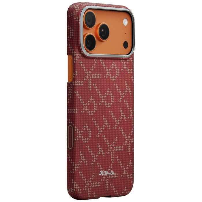 Калъф PITAKA Ultra-Slim Monogram MagSafe за iPhone 17 Pro Max, златен/червен