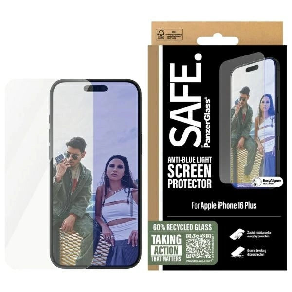 SAFE by PanzerGlass Screen Protection Anti-blue Light закалено стъкло за iPhone 16 Plus / 15 Plus - прозрачно
