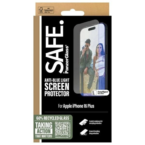 SAFE by PanzerGlass Screen Protection Anti-blue Light закалено стъкло за iPhone 16 Plus / 15 Plus - прозрачно