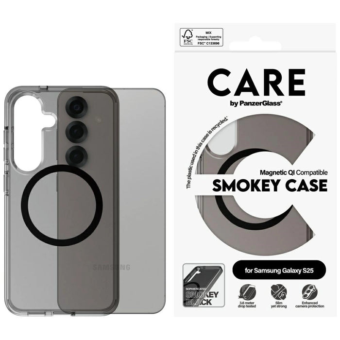 CARE by PanzerGlass Flagship Urban Combat черен QI калъф за Samsung Galaxy S25 - полупрозрачен Smoke