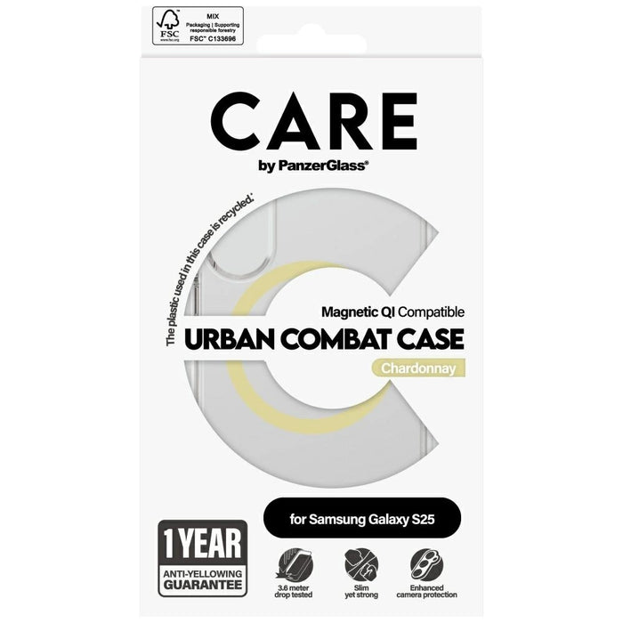 CARE by PanzerGlass Flagship Urban Combat Chardonnay QI калъф за Samsung Galaxy S25 - прозрачен