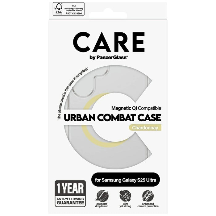 CARE by PanzerGlass Flagship Urban Combat Chardonnay QI калъф за Samsung Galaxy S25 Ultra - прозрачен