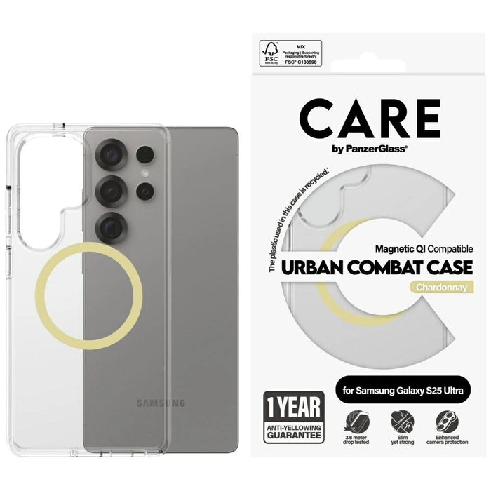 CARE by PanzerGlass Flagship Urban Combat Chardonnay QI калъф за Samsung Galaxy S25 Ultra - прозрачен