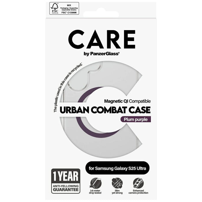 CARE by PanzerGlass Flagship Urban Combat Purple QI калъф за Samsung Galaxy S25 Ultra - прозрачен