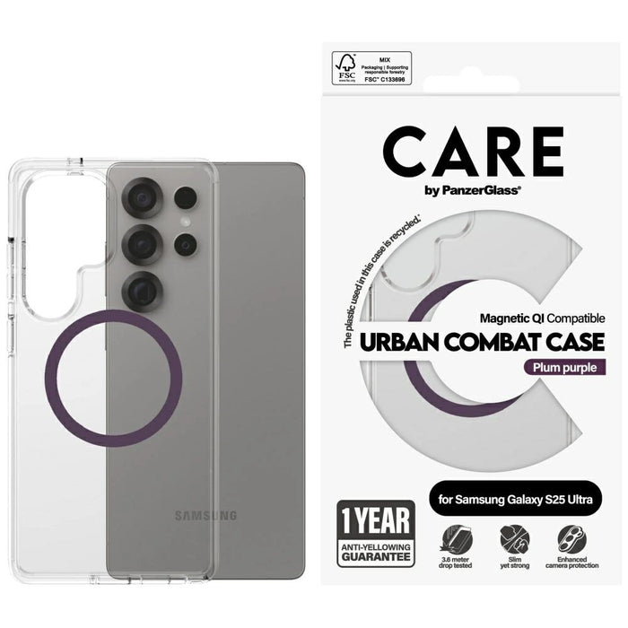 CARE by PanzerGlass Flagship Urban Combat Purple QI калъф за Samsung Galaxy S25 Ultra - прозрачен