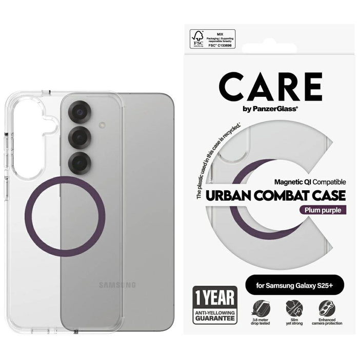 CARE by PanzerGlass Flagship Urban Combat Purple QI калъф за Samsung Galaxy S25+ - прозрачен