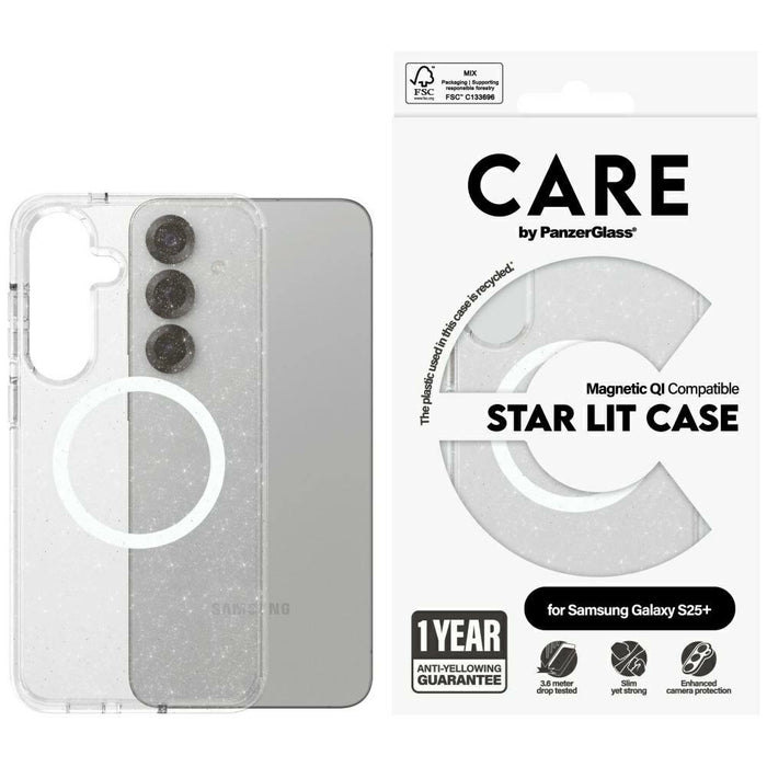 CARE by PanzerGlass Flagship Urban Combat StarLight бял QI калъф за Samsung Galaxy S25+ - прозрачен
