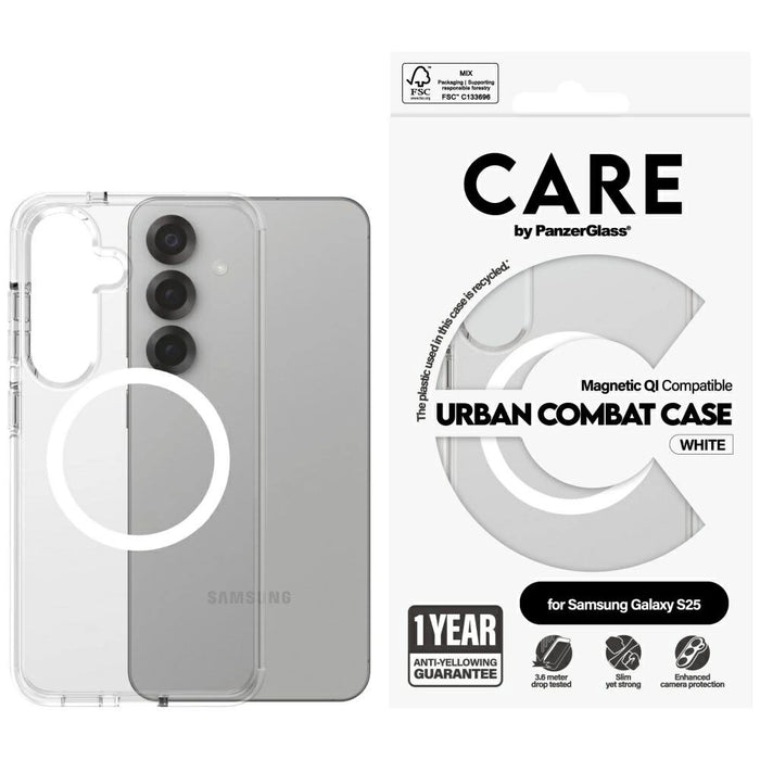 CARE by PanzerGlass Flagship Urban Combat White QI калъф за Samsung Galaxy S25 - прозрачен