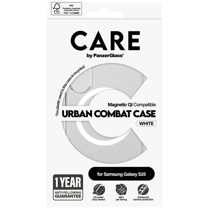 CARE by PanzerGlass Flagship Urban Combat White QI калъф за Samsung Galaxy S25 - прозрачен