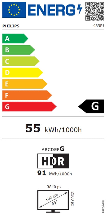 Philips 439P1, 42.5" VA WLED, 3840x2160@60Hz, 4ms GtG, 400cd m/2, 4000:1, 50M:1 DCR, Adaptive Sync, FlickerFree, LowBlue Mode, 5Wx2, Tilt, Height Adjust, Swivel, 2xHDMI, DP, USB хъб