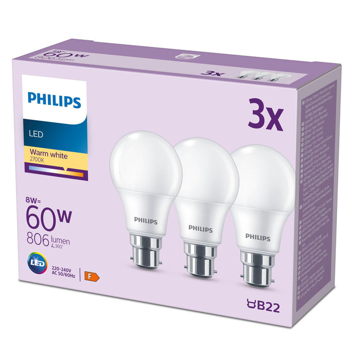 LED крушка Philips 60 W матов Топло Бяло F 8 W 60 W B22 3 броя (2700 K)