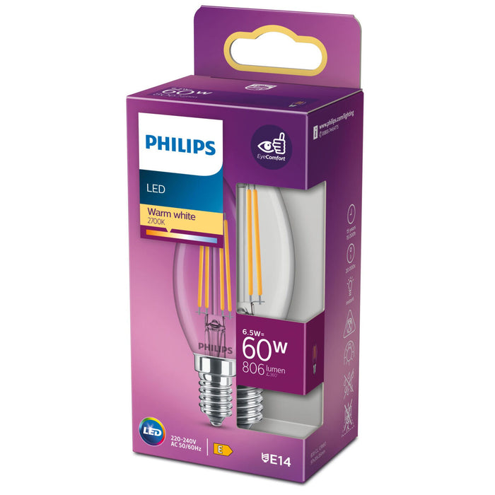 LED крушка за лампа тип свещ Philips Equivalent  E14 60 W Бял E (2700 K)