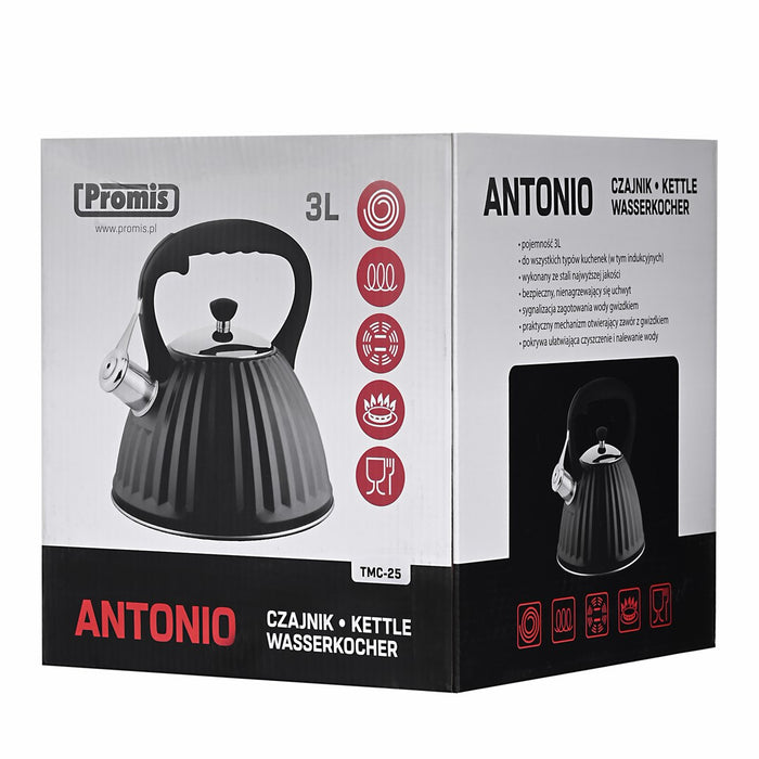 Чайник PROMIS TMC25D 3.0 л, ANTONIO, черен, дървена дръжка
