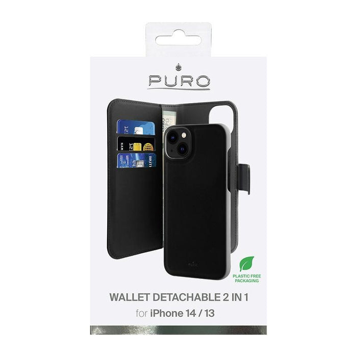 Калъф тип портфейл Puro Wallet Detachable 2в1 за iPhone 14 Plus/15 Plus 6,7", черен