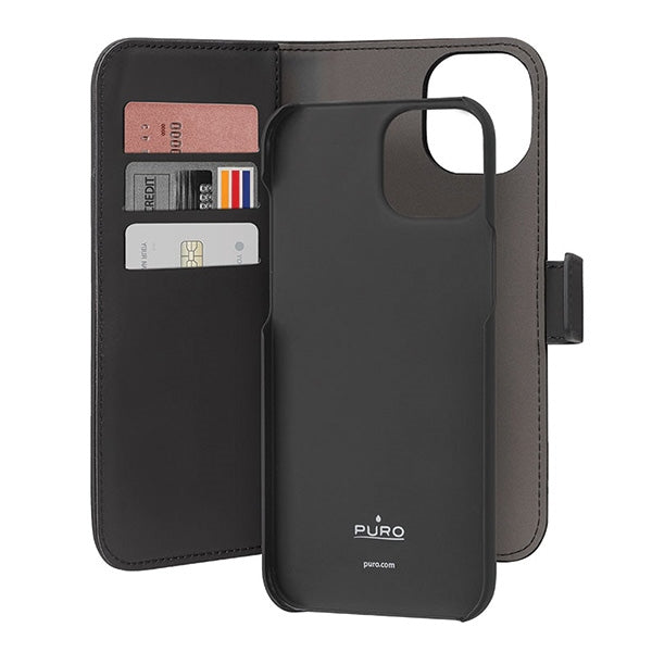 Калъф тип портфейл Puro Wallet Detachable 2в1 за iPhone 15 Plus / 14 Plus 6.7", черен