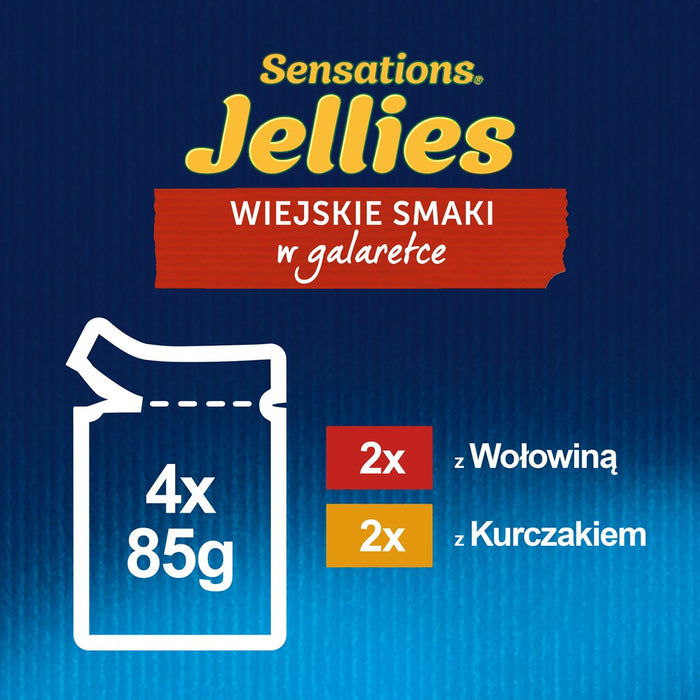 Felix Sensations - телешко с домати и пиле с моркови в желе - Мокра храна за котки - 4 x 85g