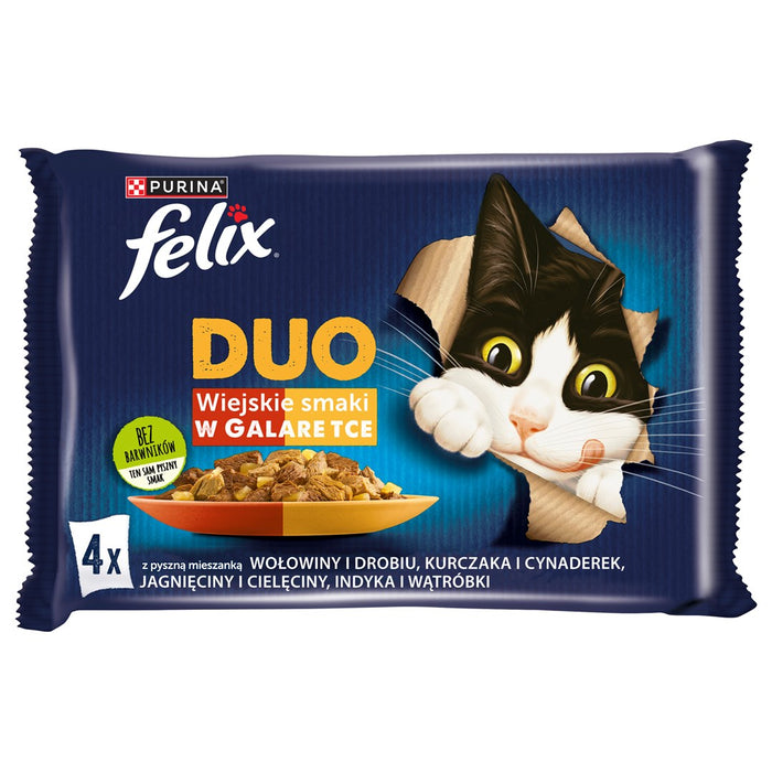 Felix Fantastic Duo месо - телешко и птиче, пилешко и бъбречно, агнешко и телешко, пуешко и черен дроб - 4 х 85гр.