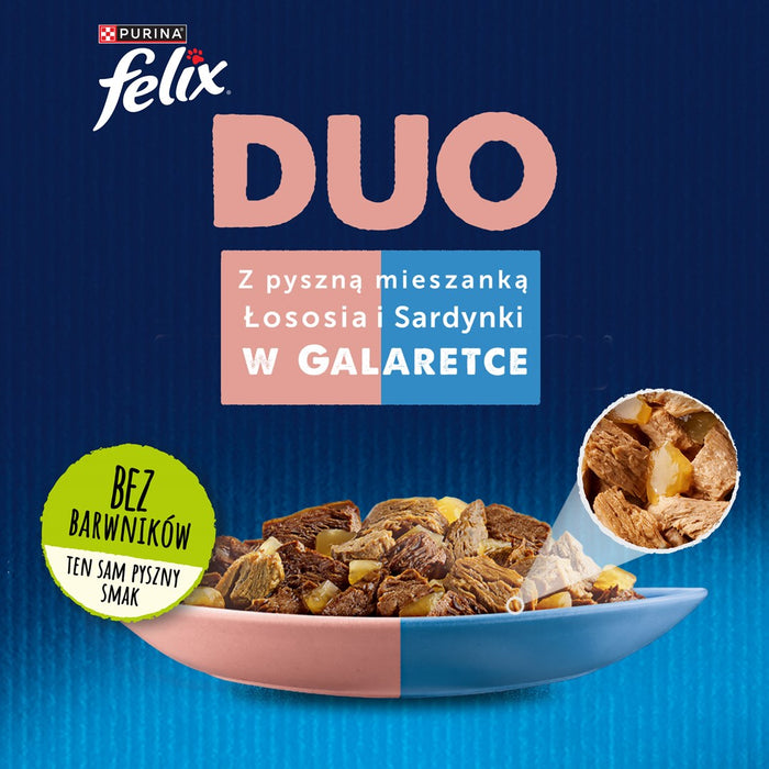 Felix Fantastic Duo със сьомга и сардина в желе - мокра храна за котки - 85гр