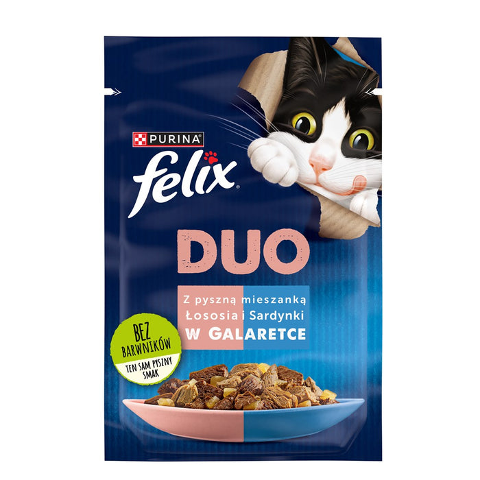 Felix Fantastic Duo със сьомга и сардина в желе - мокра храна за котки - 85гр