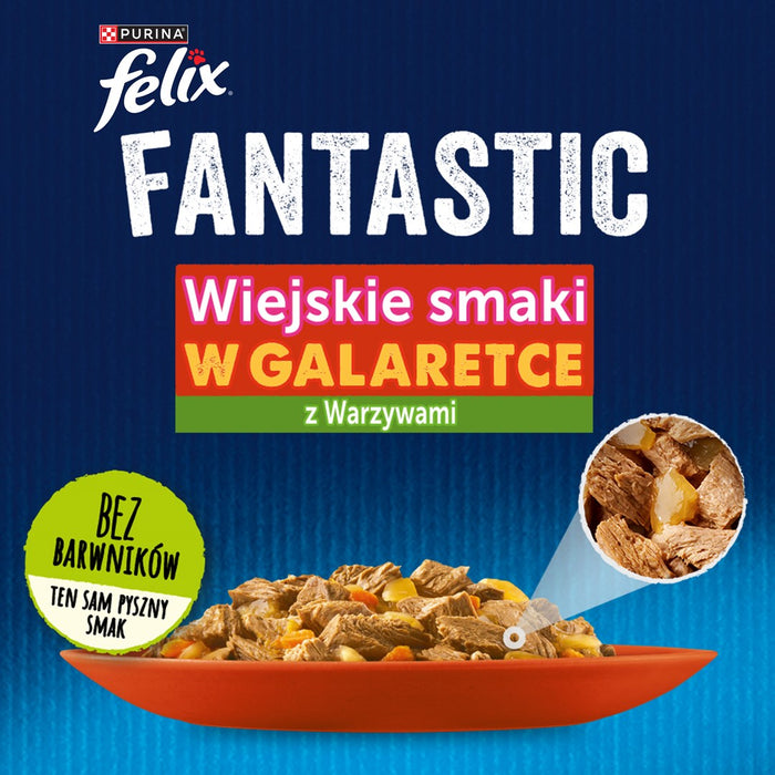 Felix Fantastic Селски вкусове месо със зеленчуци - пилешко с домати, телешко с моркови - 340гр (4х85гр)