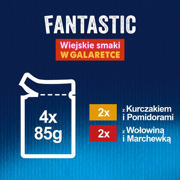 Felix Fantastic Селски вкусове месо със зеленчуци - пилешко с домати, телешко с моркови - 340гр (4х85гр)