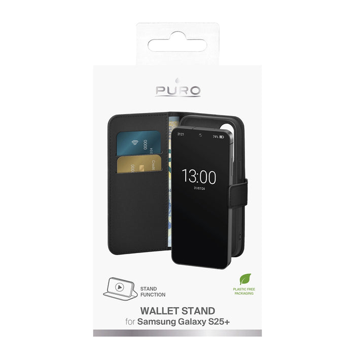 Puro Booklet Case с флип и портфейл за Samsung Galaxy S25+ - черен