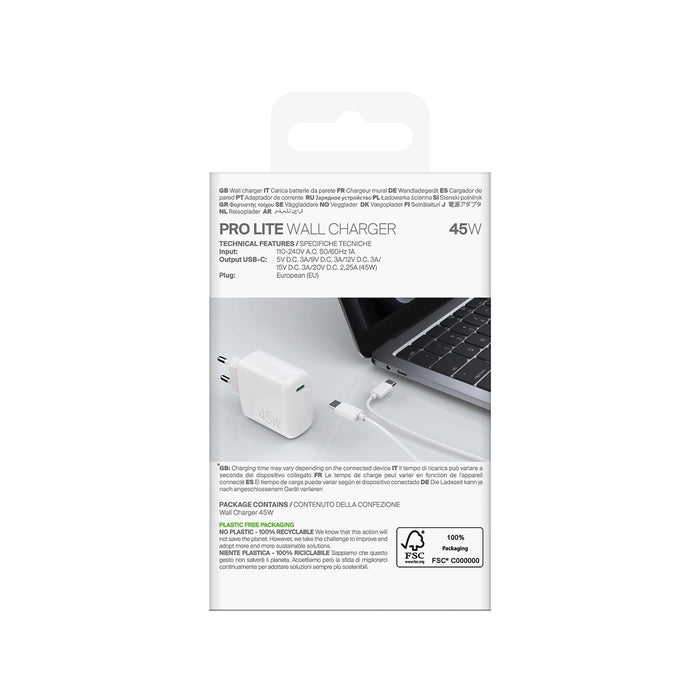 Puro PROLITE 45W USB-C стенно зарядно устройство - бяло