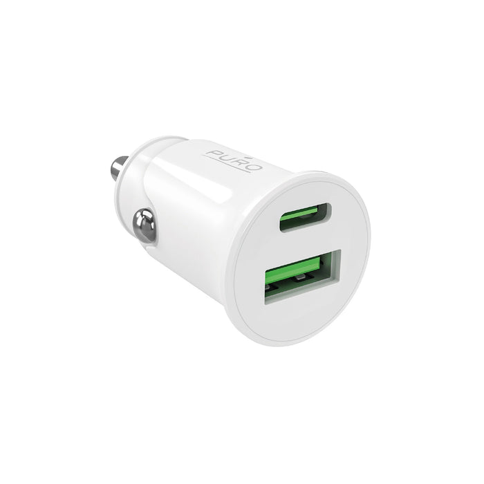 Puro Pro Lite зарядно за кола 1x USB-A + 1x USB-C захранване 20W - бяло