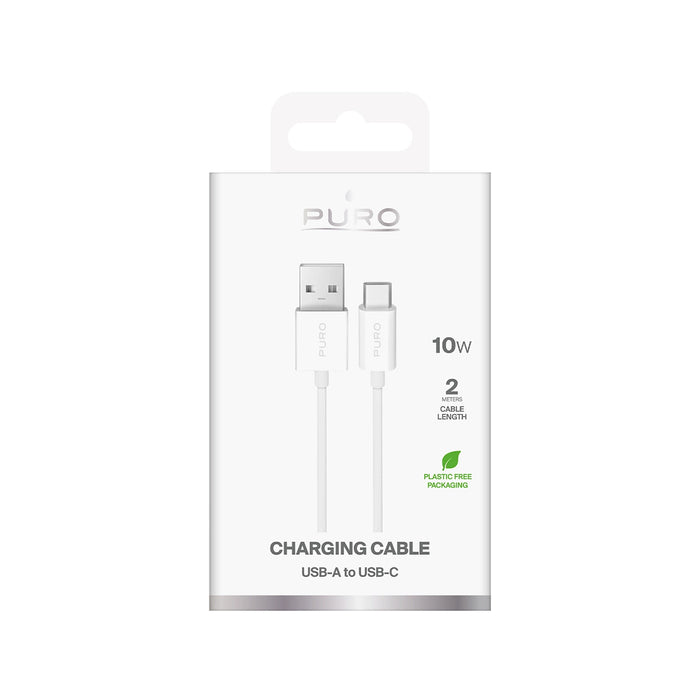 Puro 10W TPE USB-A - USB-C кабел 2м - бял