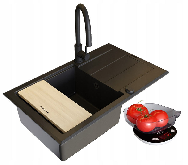 Комплект - PYRAMIS SPARTA PLUS LUX (78X48) 1B 1D мивка + БАТЕРИЯ IDEA BLACK EDITION - 070175802BE - Volcano