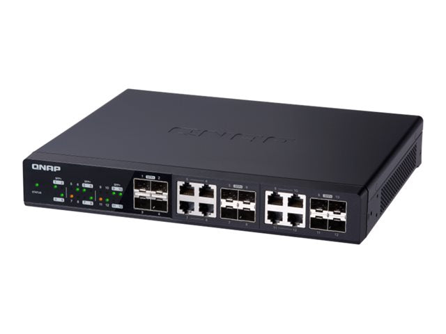 QNAP QSW-1208-8C Дванадесет 10GbE SFP+ порта със споделени осем 10GBASE-T порта неуправляем превключвател NBASE-T поддръжка за 5-скоростна автоматична