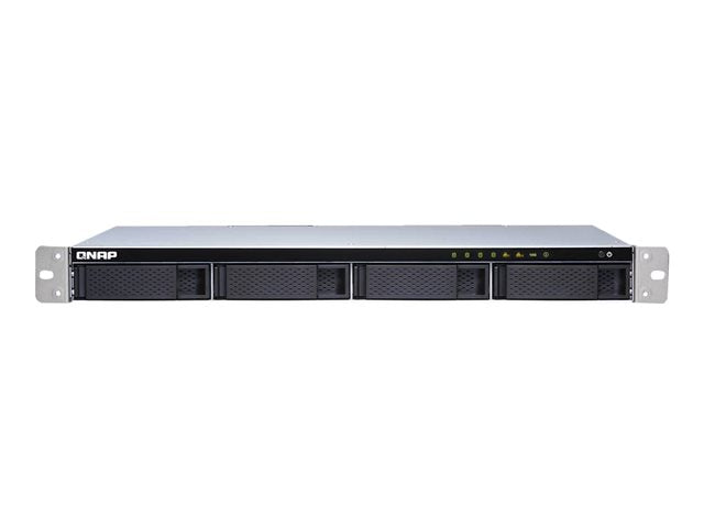 QNAP 4-Bay quad-core 1.7 GHz късомонтиран в шкаф NAS със 100W захранване 8GB DDR3 SODIMM RAM max 8GB SATA 6Gb/s 1x 10GbE