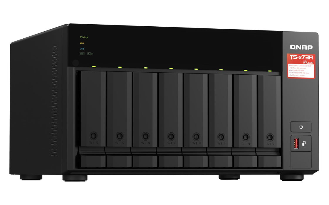 QNAP TS-873A NAS Tower Ryzen Embedded V1500B 8 GB DDR4 30.72 TB SSD QuTS hero Черен