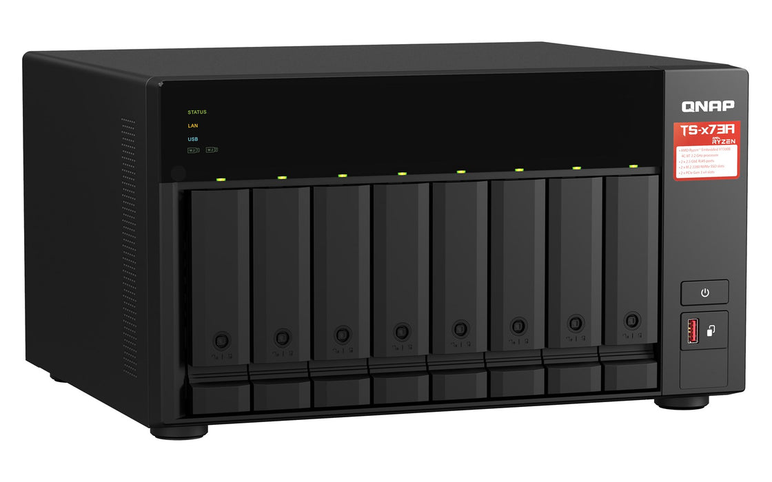 QNAP TS-873A NAS Tower Ryzen Embedded V1500B 8 GB DDR4 30.72 TB SSD QuTS hero Черен