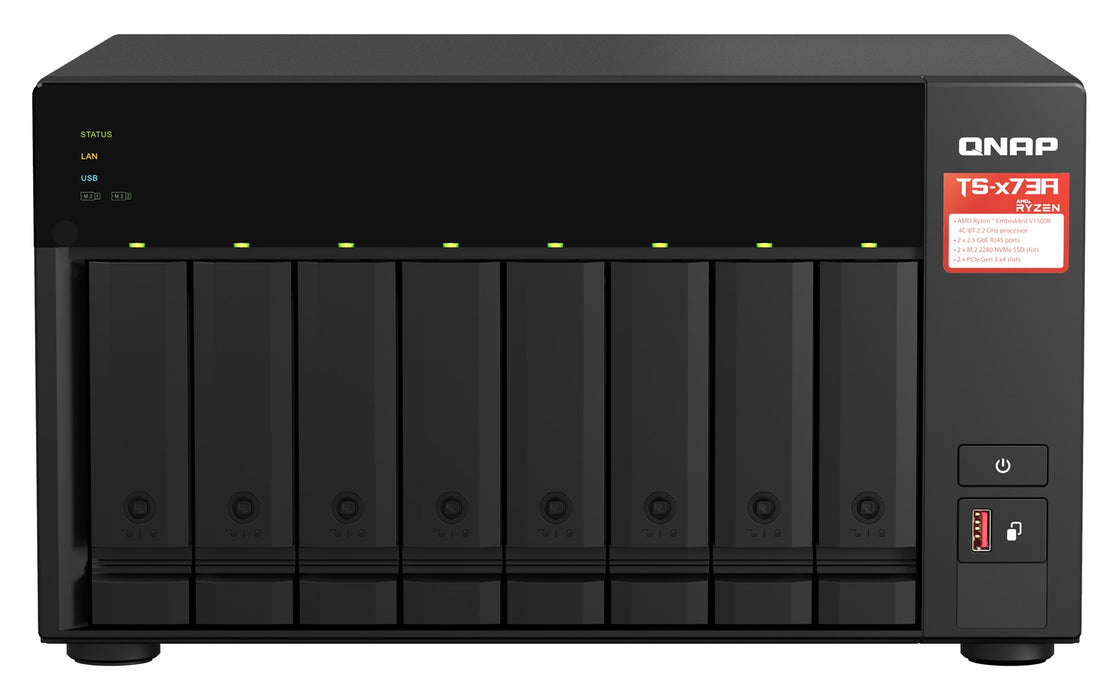 QNAP TS-873A NAS Tower Ryzen Embedded V1500B 8 GB DDR4 30.72 TB SSD QuTS hero Черен