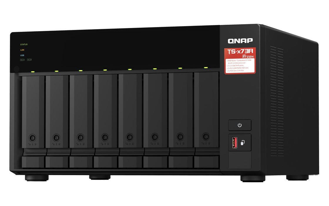 QNAP TS-873A NAS Tower Ryzen Embedded V1500B 8 GB DDR4 30.72 TB SSD QuTS hero Черен