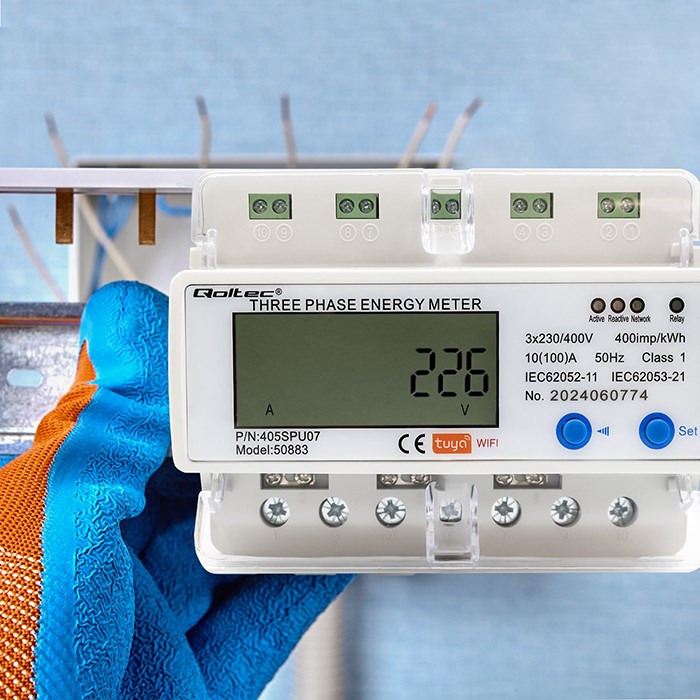Qoltec 50883 Трифазен електронен разходомер за DIN шина | Wi-Fi | ТУЯ | 400V | LCD