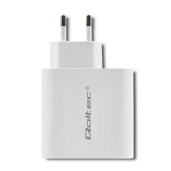 Зарядно устройство Qoltec 51715| 63W | 5-20V | 1.5-3A | USB тип C PD | USB QC 3.0 | Бяло