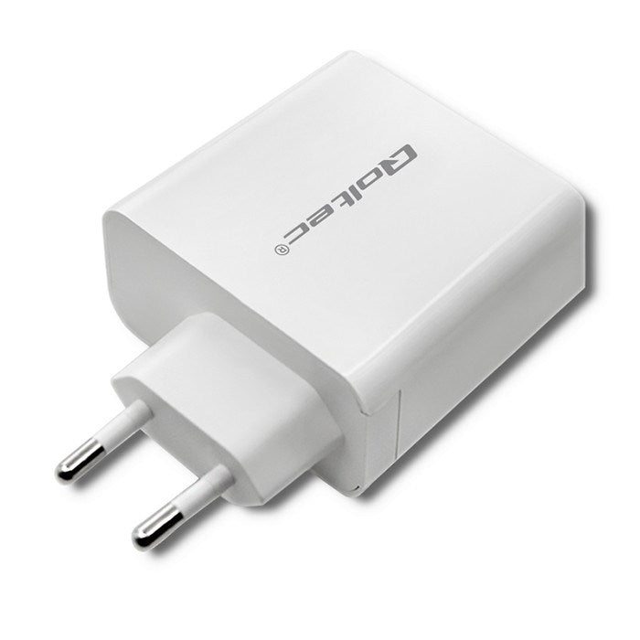 Зарядно устройство Qoltec 51715| 63W | 5-20V | 1.5-3A | USB тип C PD | USB QC 3.0 | Бяло
