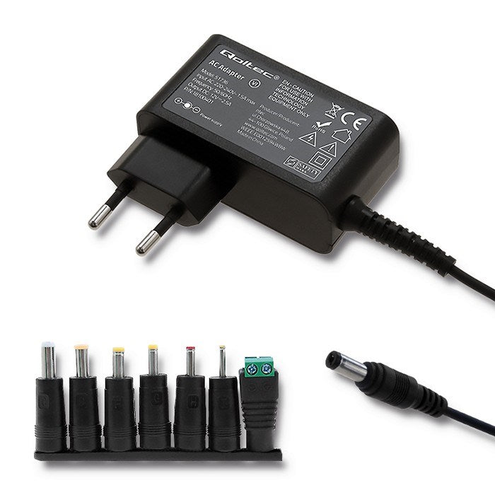 Qoltec 51736 Универсален захранващ адаптер 12V | 2.5A | 30W | 7 добавки