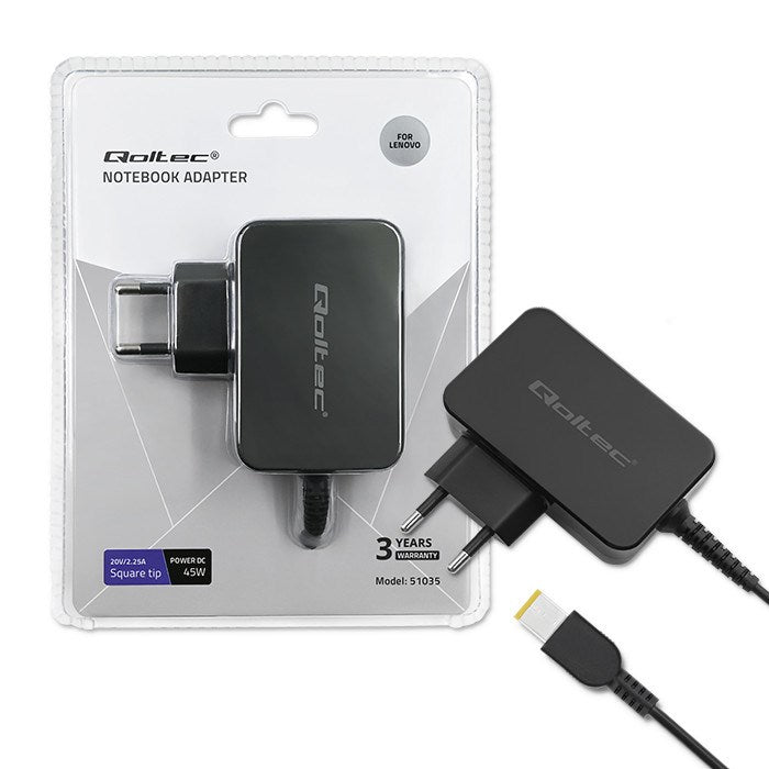 Qoltec 51035 захранващ адаптер/инвертор за вътрешен 45 W черен